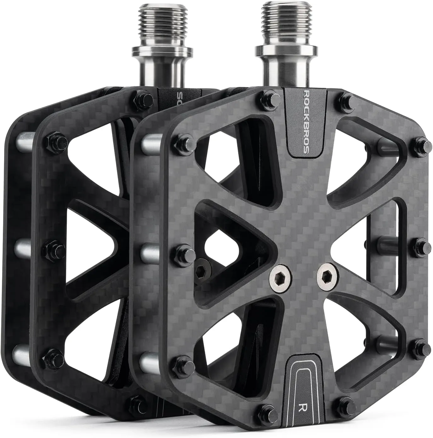 ROCKBROS Mountain Bike Pedals MTB Pedals Carbon Fiber 3 Bearing Lightweight Road Bicycle Pedals Non-Slip 9/16" Wide Flat Pedals