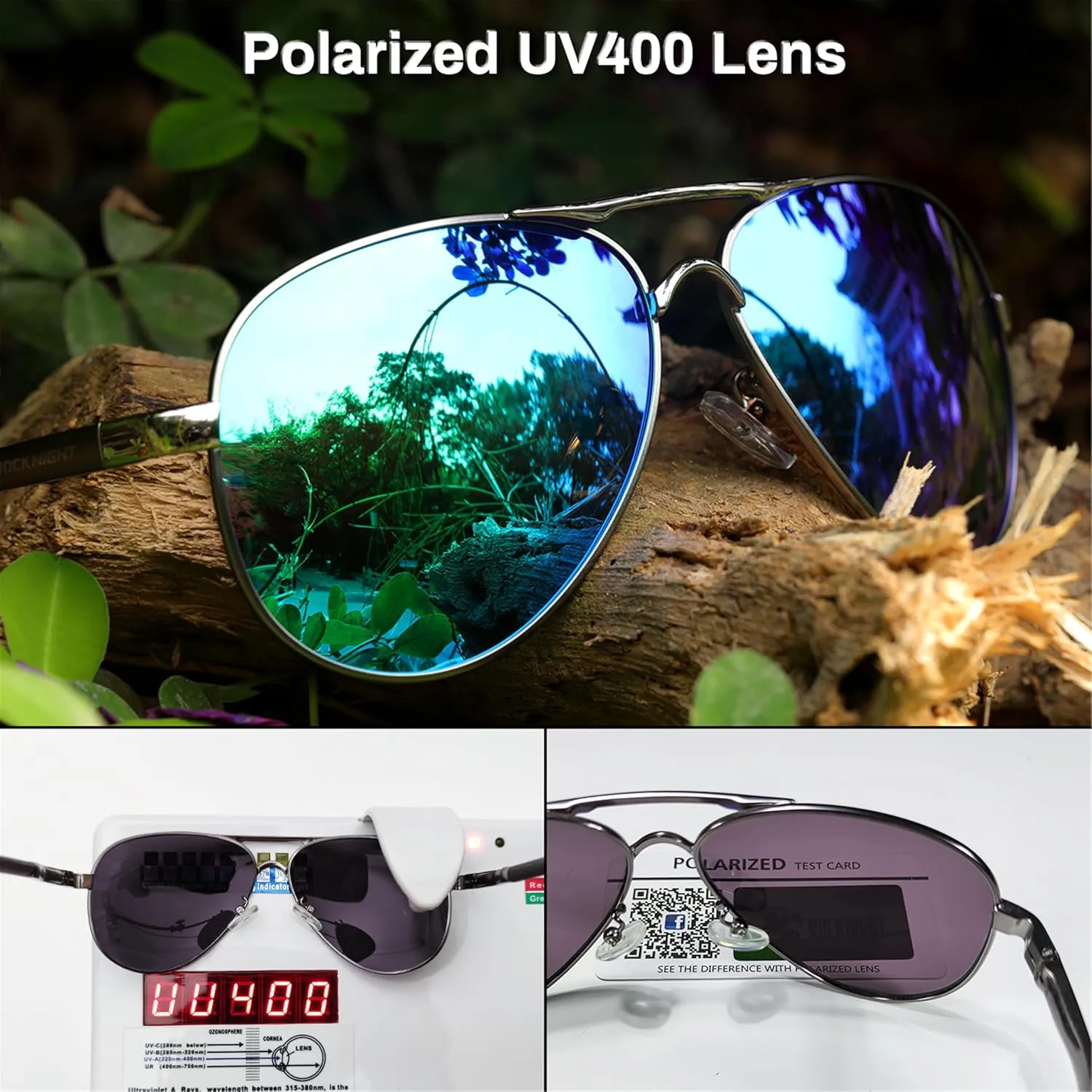 ROCKNIGHT Polarized Aviator Sunglasses for Men Women Metal Flat Top Sunglasses lightweight Driving UV400 Outdoor 58mm