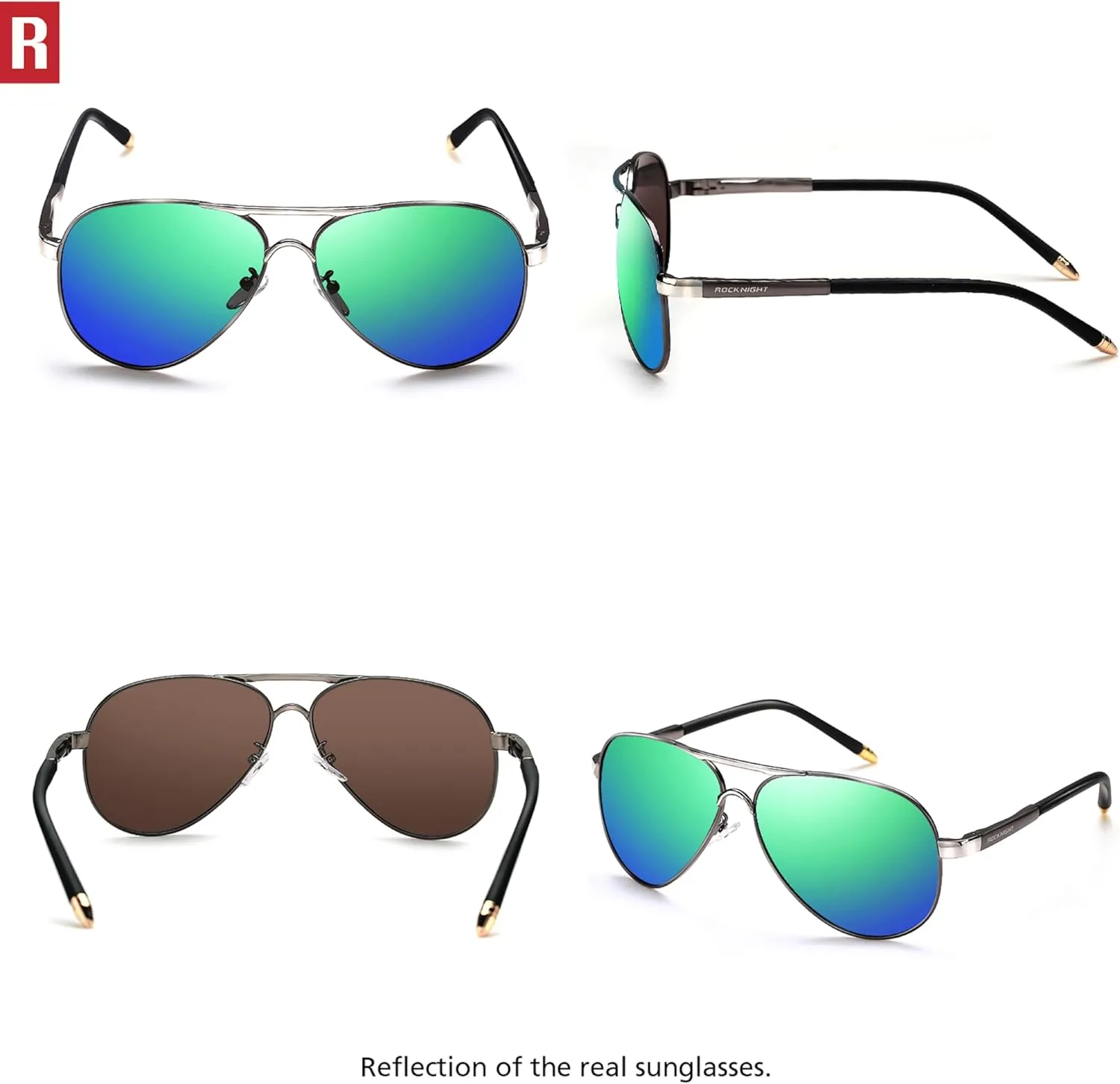 ROCKNIGHT Polarized Aviator Sunglasses for Men Women Metal Flat Top Sunglasses lightweight Driving UV400 Outdoor 58mm