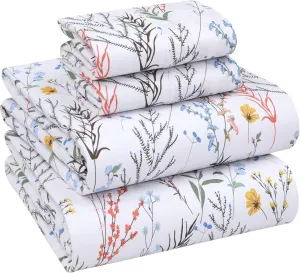 RUVANTI 100% Cotton Sheets Queen Size Set, 4 Pieces, Soft & Breathable Percale Weave Bedding, Deep Pocket 16", Hotel Standard, Crisp Cool Feeling, Durable, Perfect Floral Bed Sheet, Aroma