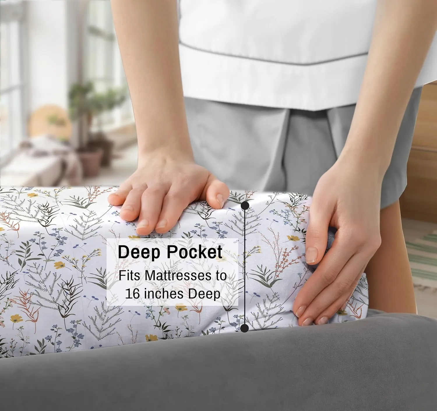 RUVANTI 100% Cotton Sheets Queen Size Set, 4 Pieces, Soft & Breathable Percale Weave Bedding, Deep Pocket 16", Hotel Standard, Crisp Cool Feeling, Durable, Perfect Floral Bed Sheet, Aroma