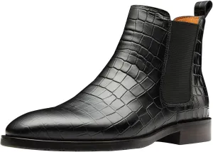 Santimon Men's Chelsea Boots Crocodile Print Leather Business Casual Slip On Mens Formal Dress Boots