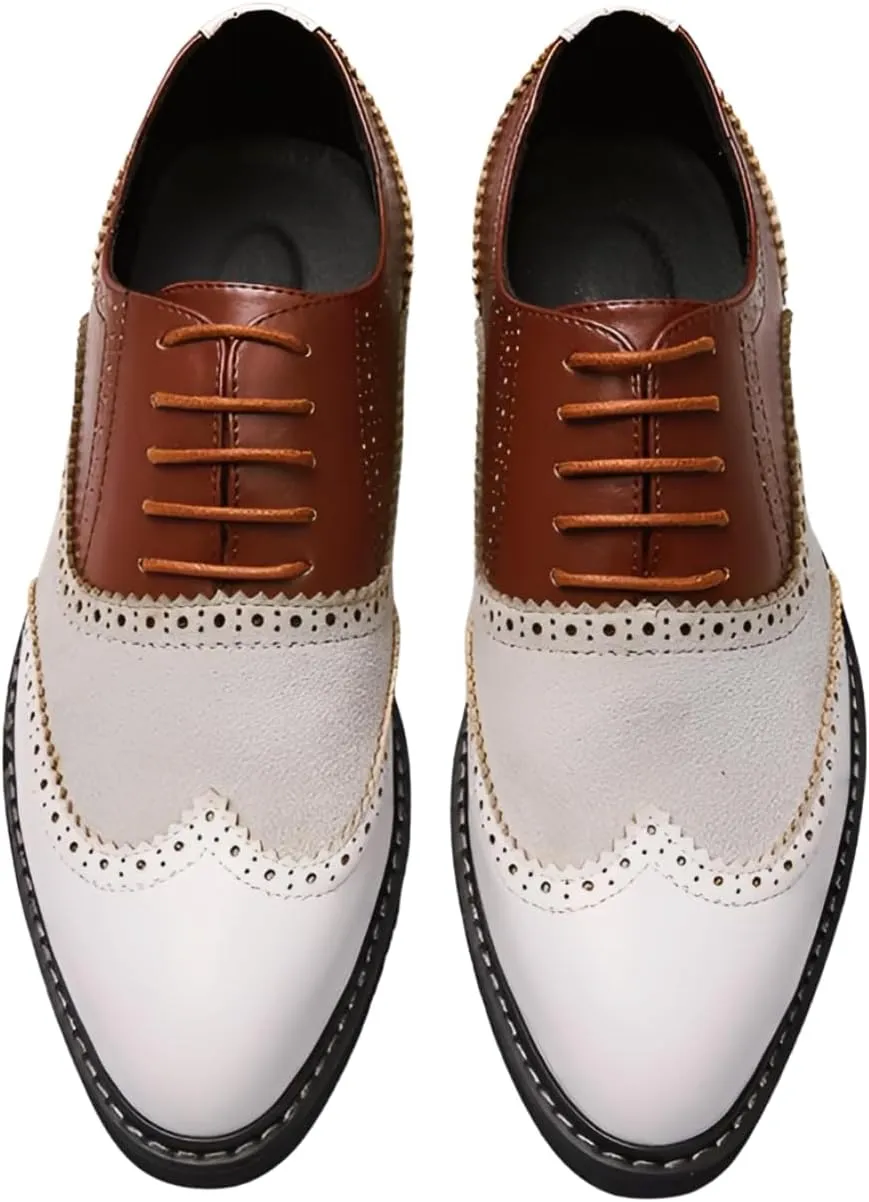 Santimon Men's Leather Wingtip Brogue Oxford Dress Shoes, Lace Up, Business Derby Shoes Retro Shoes for Men