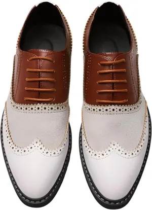 Santimon Men's Leather Wingtip Brogue Oxford Dress Shoes, Lace Up, Business Derby Shoes Retro Shoes for Men