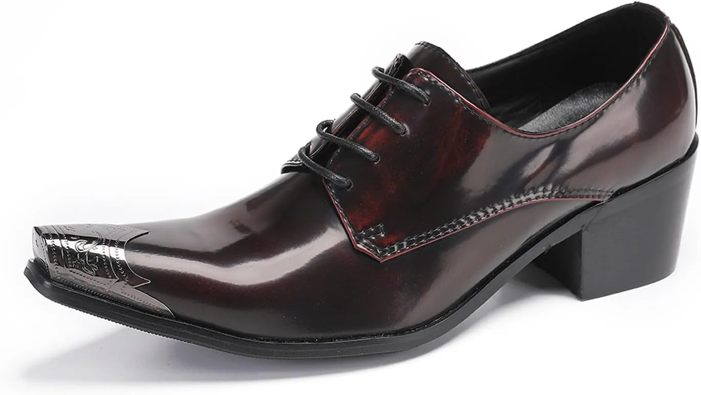 Santimon Men's Oxfords Casual Dress Tuxedo Shoes Genuine Leather Metal Tip Toe Derby Fashion Prom Wedding Ballroom Party Western Heel Shoes