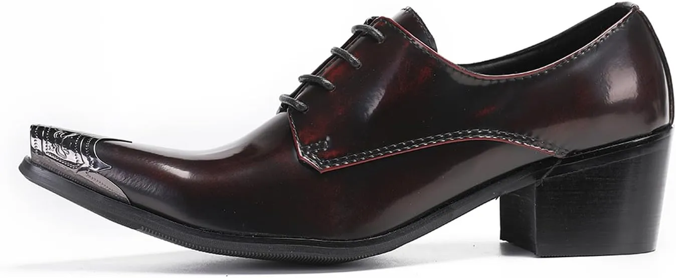 Santimon Men's Oxfords Casual Dress Tuxedo Shoes Genuine Leather Metal Tip Toe Derby Fashion Prom Wedding Ballroom Party Western Heel Shoes