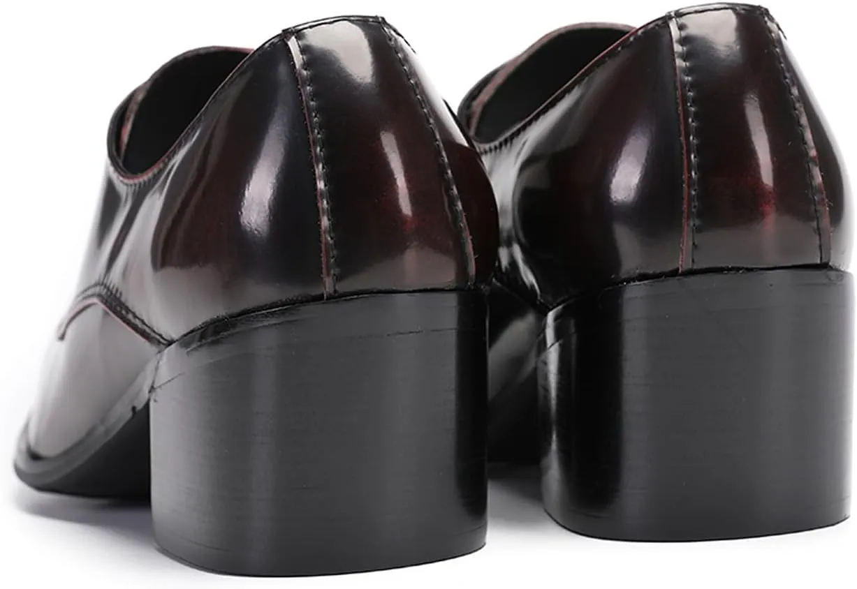 Santimon Men's Oxfords Casual Dress Tuxedo Shoes Genuine Leather Metal Tip Toe Derby Fashion Prom Wedding Ballroom Party Western Heel Shoes