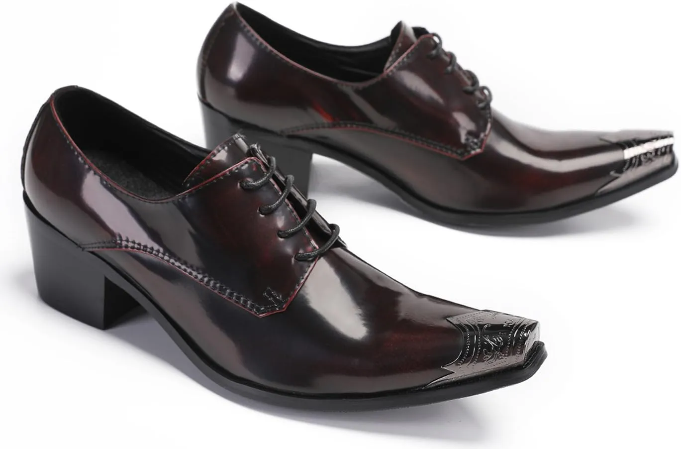 Santimon Men's Oxfords Casual Dress Tuxedo Shoes Genuine Leather Metal Tip Toe Derby Fashion Prom Wedding Ballroom Party Western Heel Shoes