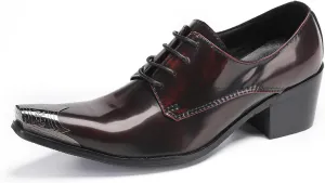 Santimon Men's Oxfords Casual Dress Tuxedo Shoes Genuine Leather Metal Tip Toe Derby Fashion Prom Wedding Ballroom Party Western Heel Shoes