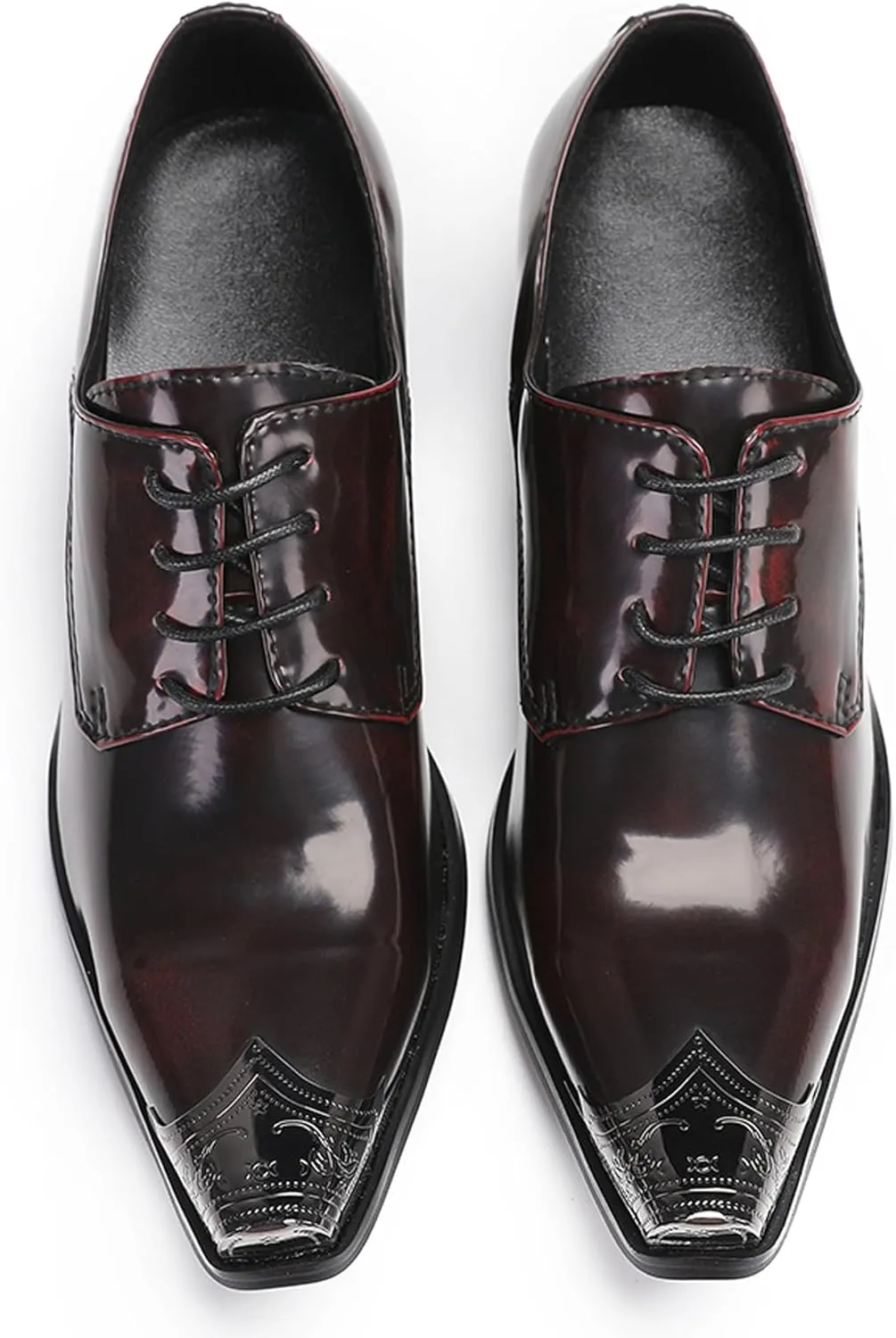 Santimon Men's Oxfords Casual Dress Tuxedo Shoes Genuine Leather Metal Tip Toe Derby Fashion Prom Wedding Ballroom Party Western Heel Shoes