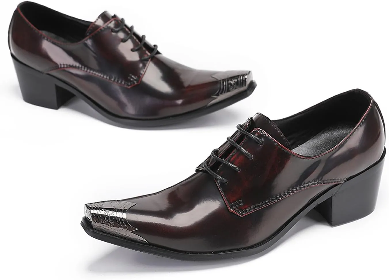 Santimon Men's Oxfords Casual Dress Tuxedo Shoes Genuine Leather Metal Tip Toe Derby Fashion Prom Wedding Ballroom Party Western Heel Shoes