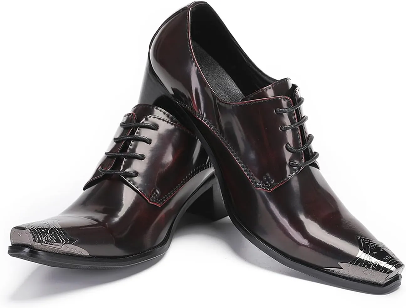 Santimon Men's Oxfords Casual Dress Tuxedo Shoes Genuine Leather Metal Tip Toe Derby Fashion Prom Wedding Ballroom Party Western Heel Shoes