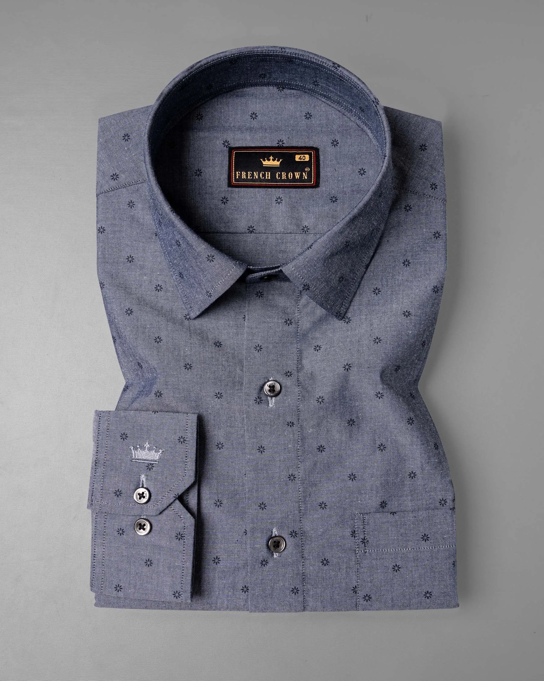 Scarpa Flow Grey Flora Printed Chambray Textured Premium Cotton Shirt