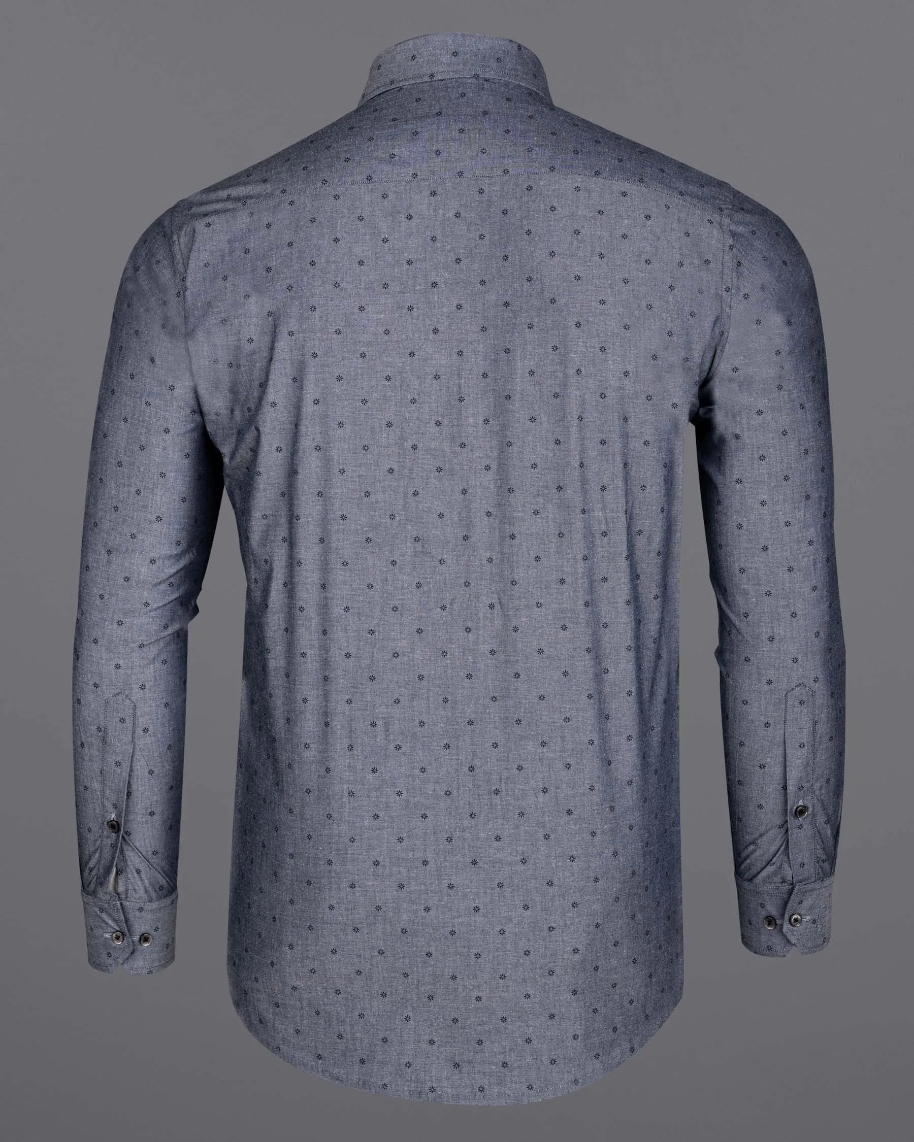 Scarpa Flow Grey Flora Printed Chambray Textured Premium Cotton Shirt