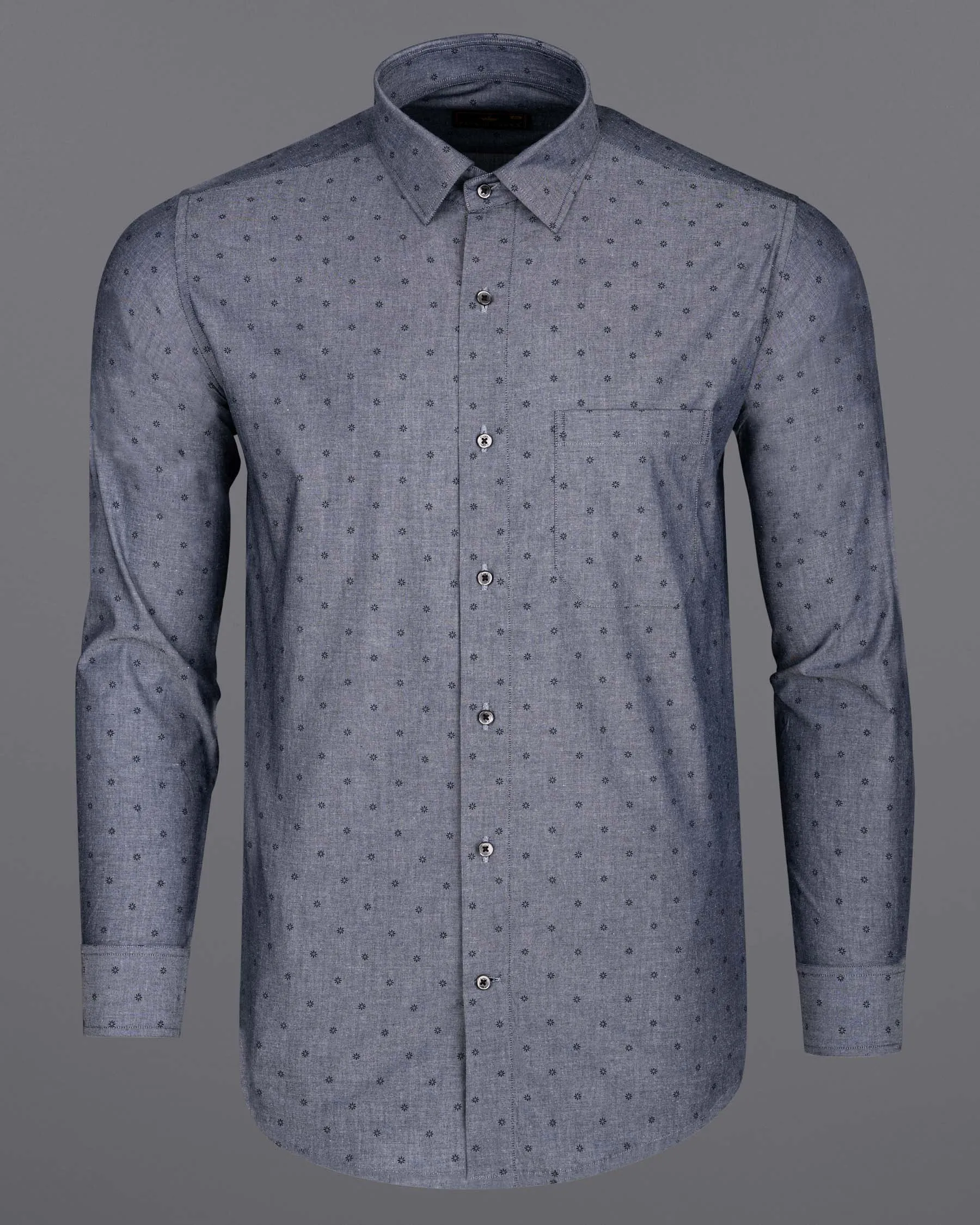 Scarpa Flow Grey Flora Printed Chambray Textured Premium Cotton Shirt