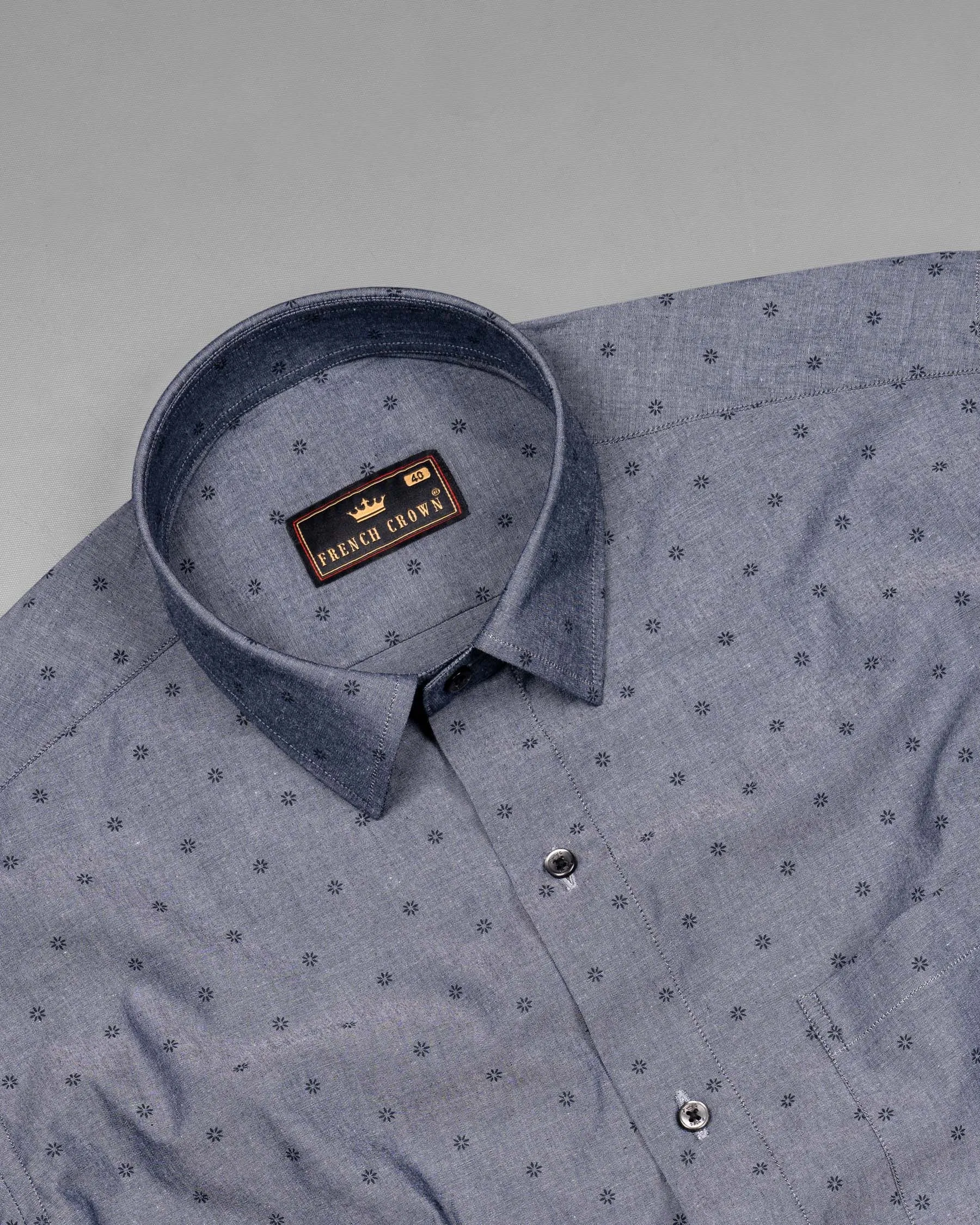 Scarpa Flow Grey Flora Printed Chambray Textured Premium Cotton Shirt