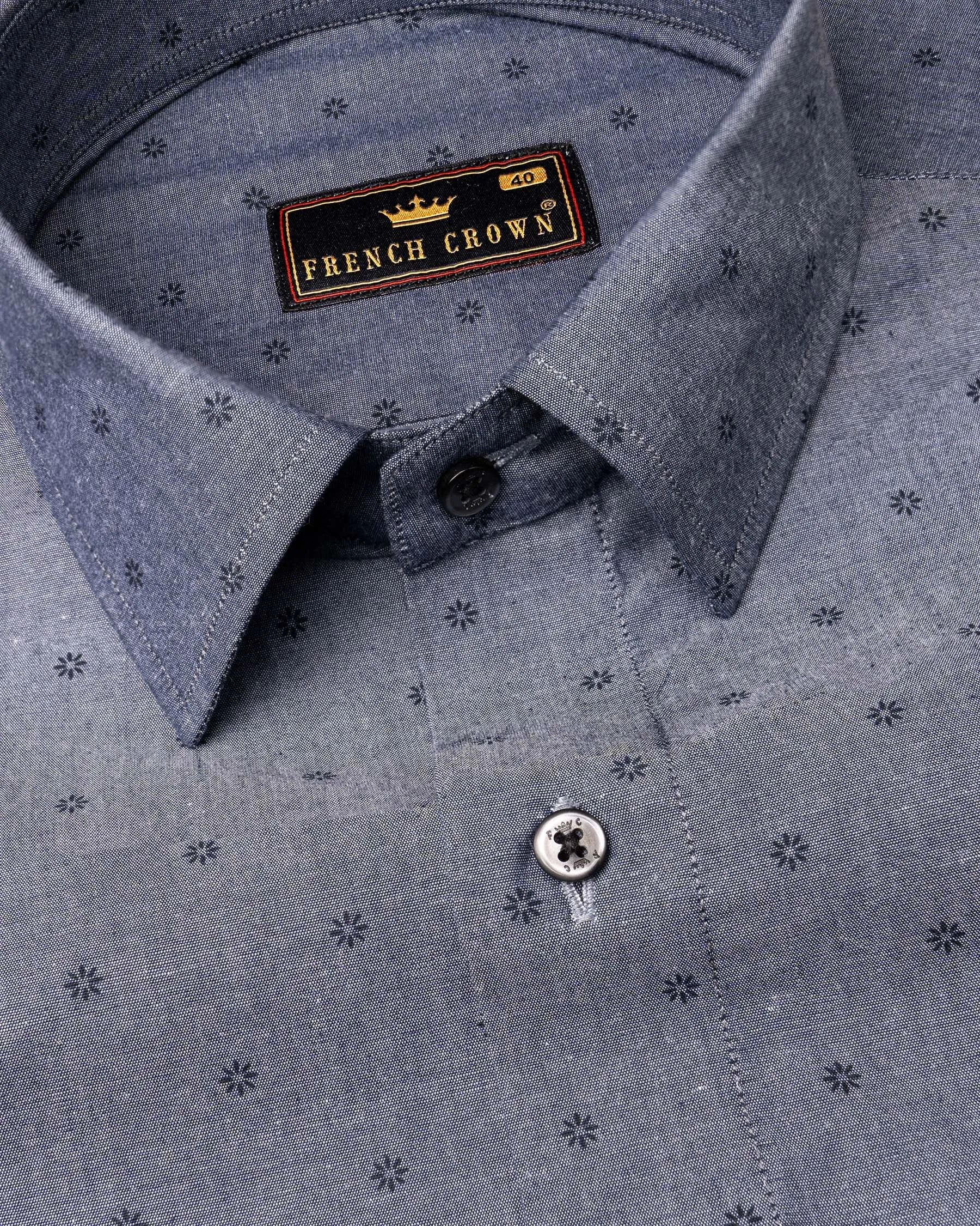 Scarpa Flow Grey Flora Printed Chambray Textured Premium Cotton Shirt