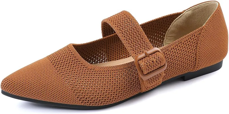 Semwiss Women's Mary Jane Flats Pointed Toe Ballet Flat with Adjustable Strap Design Breathable Mesh Dressy Casual Office Shoes