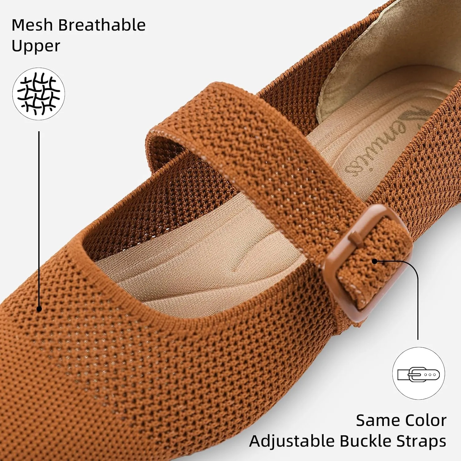 Semwiss Women's Mary Jane Flats Pointed Toe Ballet Flat with Adjustable Strap Design Breathable Mesh Dressy Casual Office Shoes
