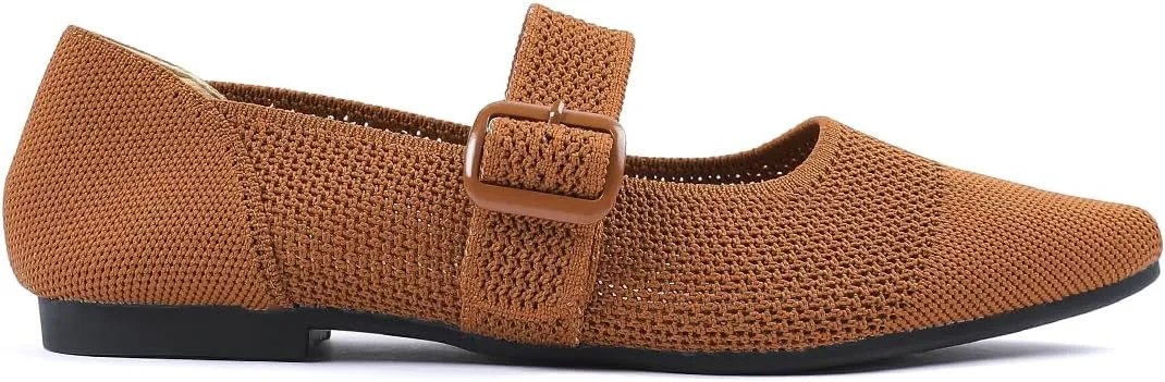 Semwiss Women's Mary Jane Flats Pointed Toe Ballet Flat with Adjustable Strap Design Breathable Mesh Dressy Casual Office Shoes