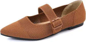 Semwiss Women's Mary Jane Flats Pointed Toe Ballet Flat with Adjustable Strap Design Breathable Mesh Dressy Casual Office Shoes