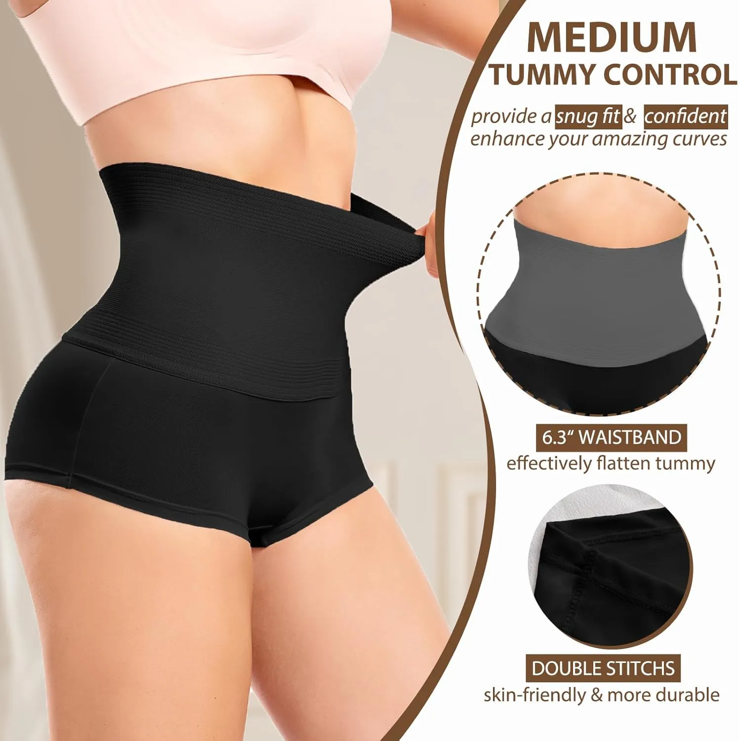 Shapewear Tummy Control Underwear for Women Seamless Shaping High Waisted Panties Slimming Stripe Lace Panty