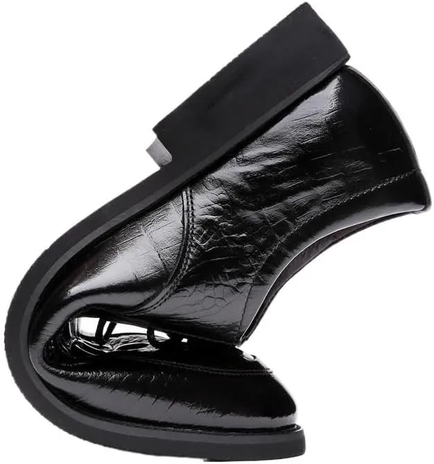 Shoes Dress Oxford for Men Lace Up Round Toe Leather Crocodile Print Apron Toe Derby Shoes Anti-Slip Block Heel Slip Resistant Rubber Sole Business