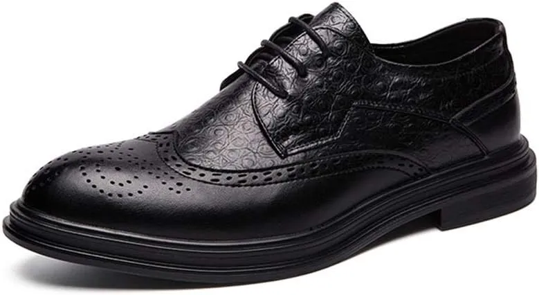 Shoes Dress Oxford for Men Lace Up Wing Tip Brogue Derby Shoes Cowhide Rubber Sole Non Slip Low Top Block Heel Wedding Suitable for Many Occasions