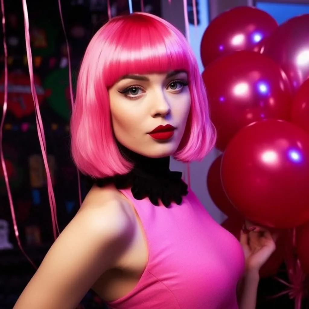 Short Bob Hair Wigs Straight with Flat Bangs Synthetic Colorful Cosplay Daily Party Neon Wig for Women   Free Wig Cap 14" Natural As Real