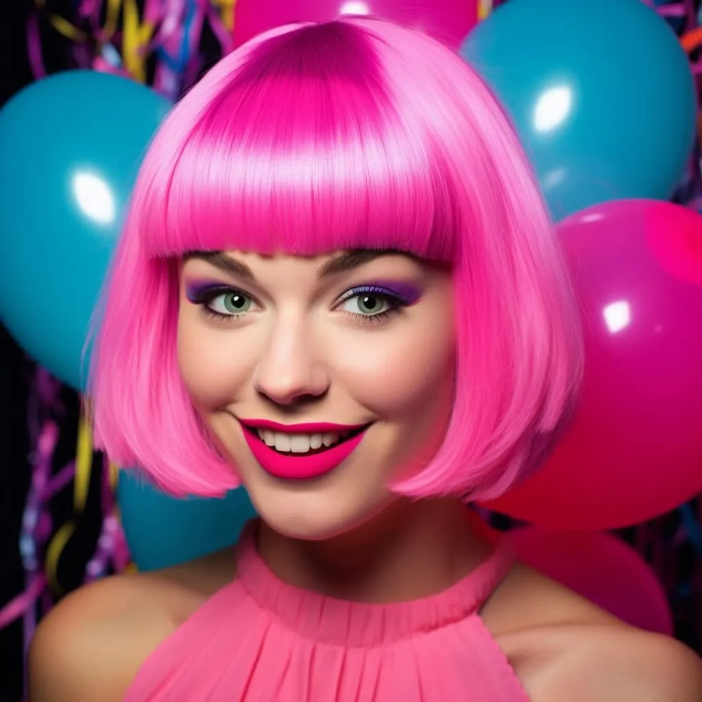 Short Bob Hair Wigs Straight with Flat Bangs Synthetic Colorful Cosplay Daily Party Neon Wig for Women   Free Wig Cap 14" Natural As Real