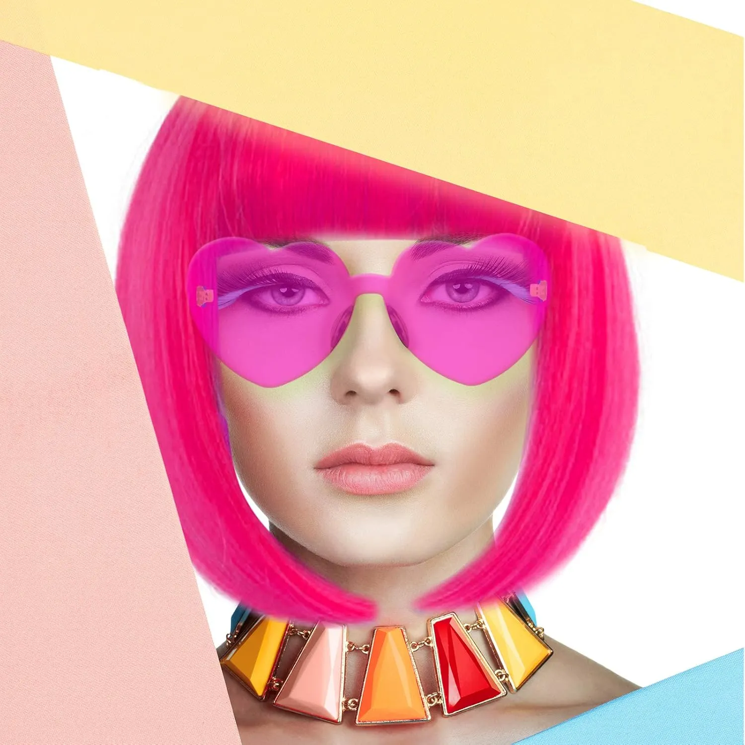 Short Bob Hair Wigs Straight with Flat Bangs Synthetic Colorful Cosplay Daily Party Neon Wig for Women   Free Wig Cap 14" Natural As Real