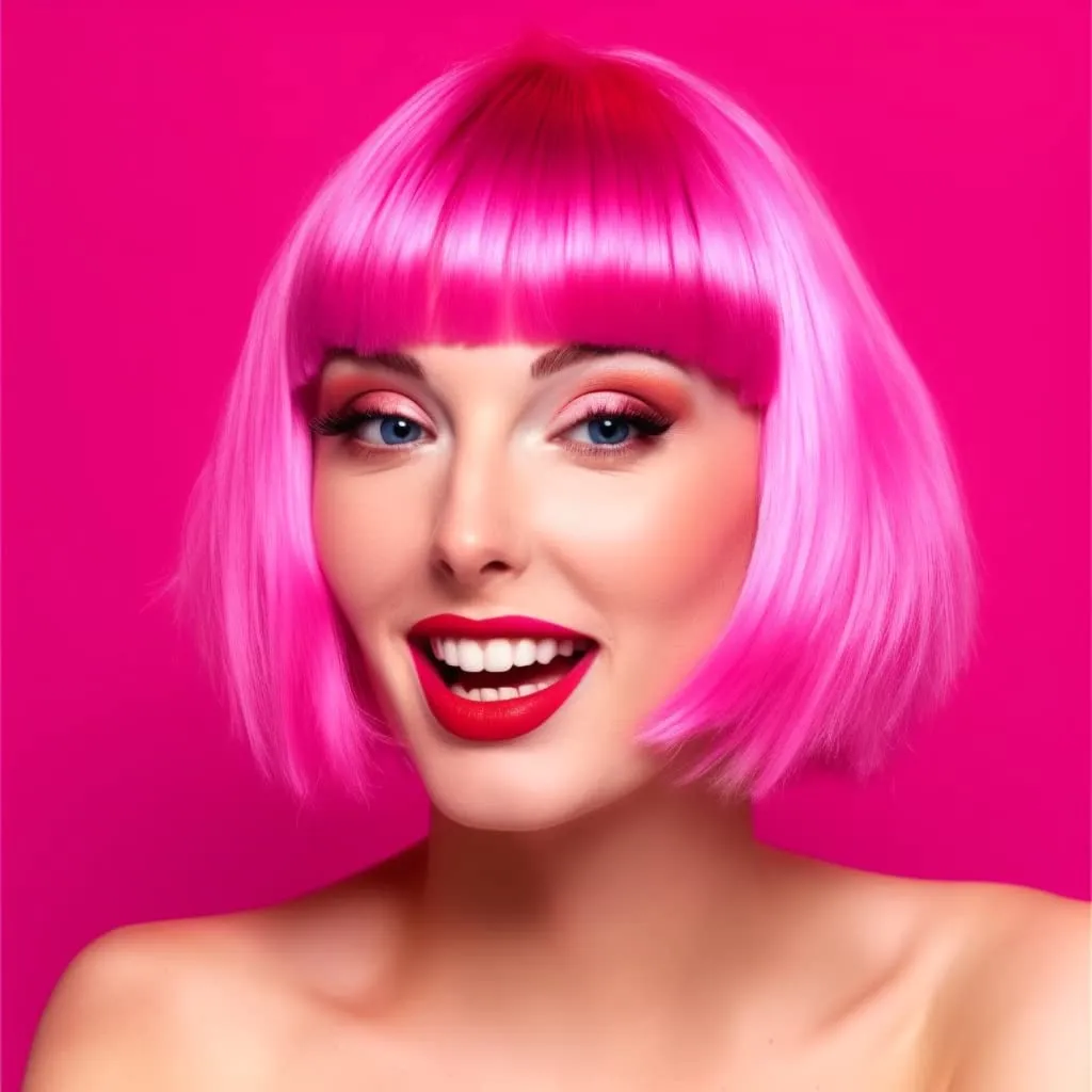 Short Bob Hair Wigs Straight with Flat Bangs Synthetic Colorful Cosplay Daily Party Neon Wig for Women   Free Wig Cap 14" Natural As Real