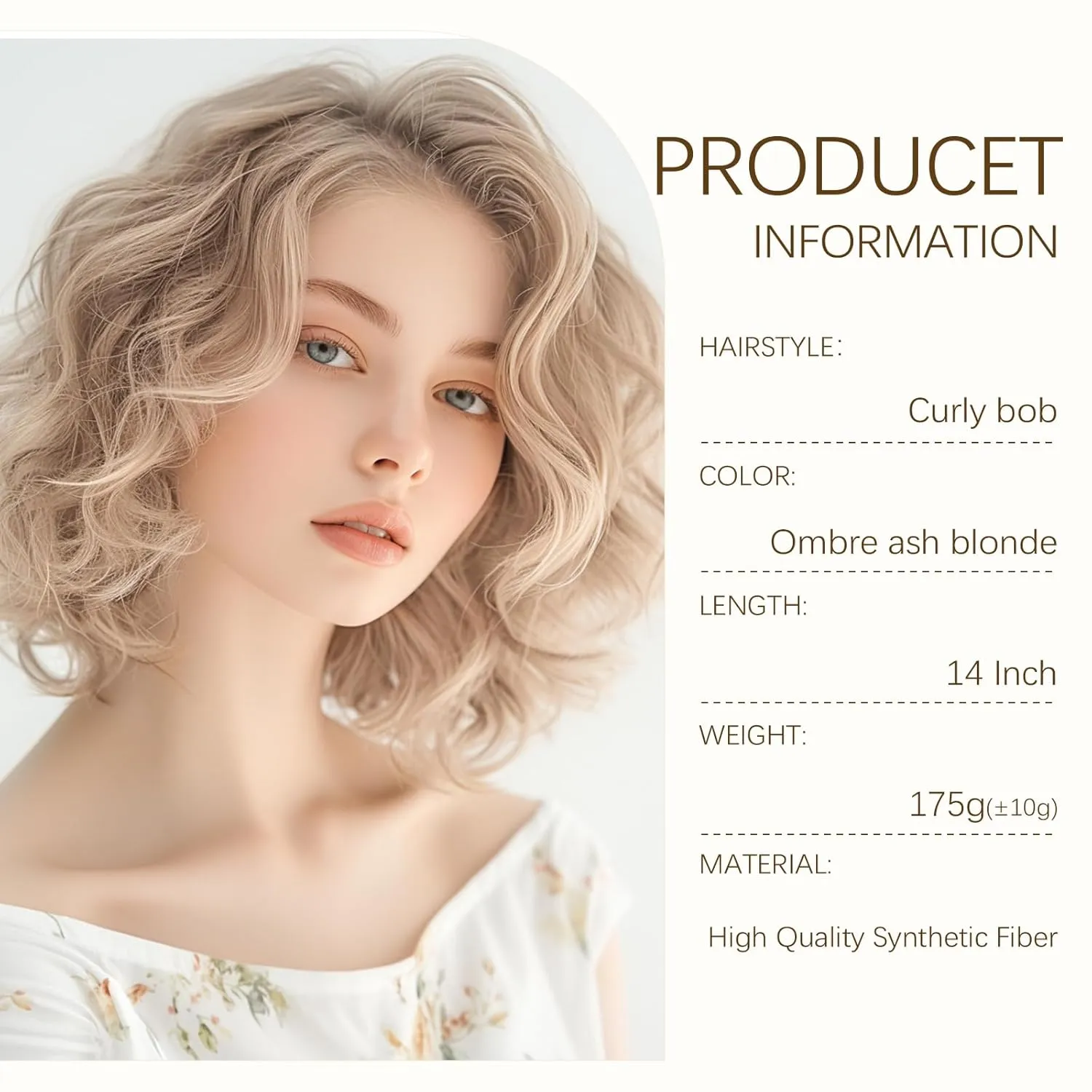 Short Ombre Ash Blonde Wavy Wigs for Women 14 Inch Shoulder Length Curly Wavy Bob Wig Synthetic Natural Hair Wig for Daily Party Use (Ash Blonde, 14 inch)