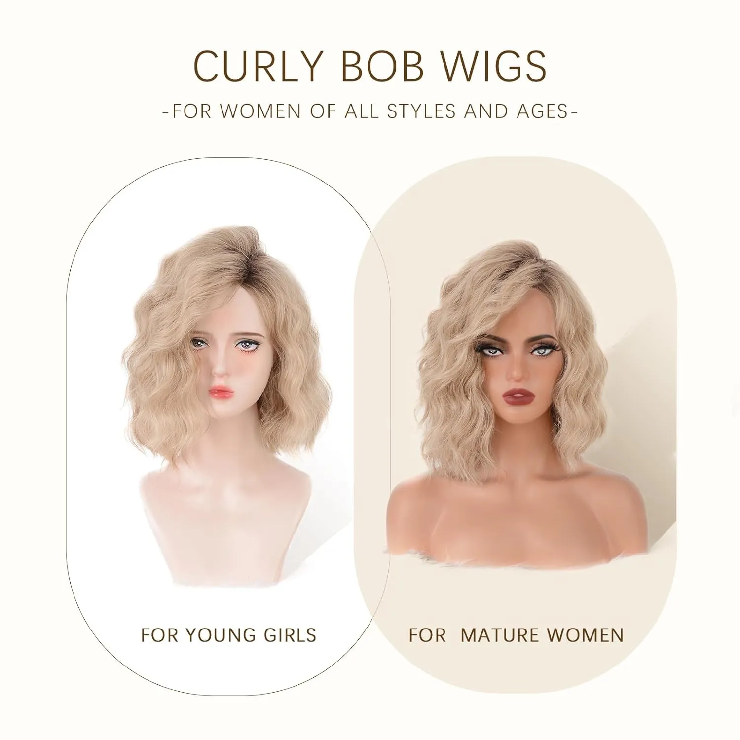 Short Ombre Ash Blonde Wavy Wigs for Women 14 Inch Shoulder Length Curly Wavy Bob Wig Synthetic Natural Hair Wig for Daily Party Use (Ash Blonde, 14 inch)