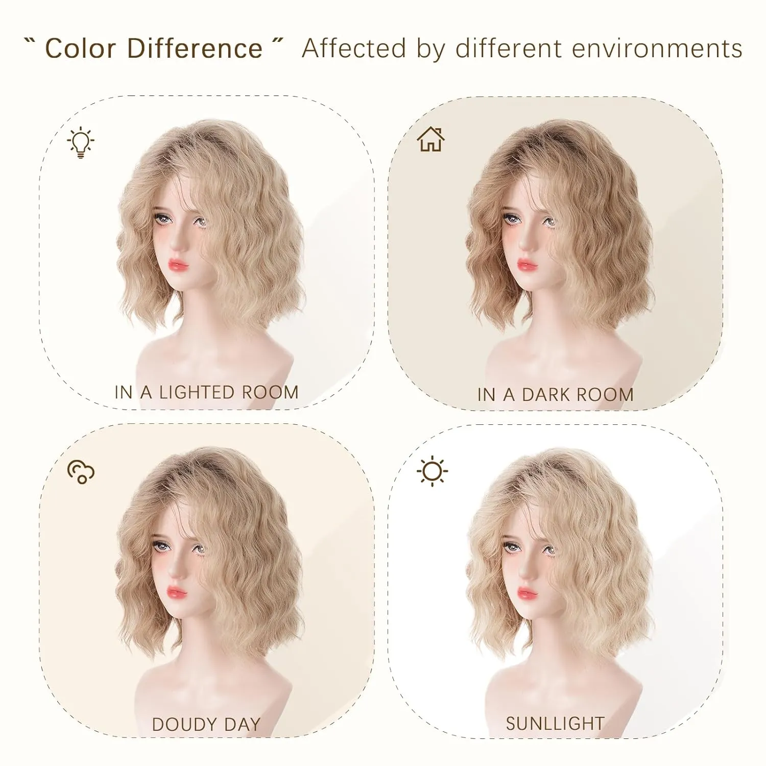 Short Ombre Ash Blonde Wavy Wigs for Women 14 Inch Shoulder Length Curly Wavy Bob Wig Synthetic Natural Hair Wig for Daily Party Use (Ash Blonde, 14 inch)