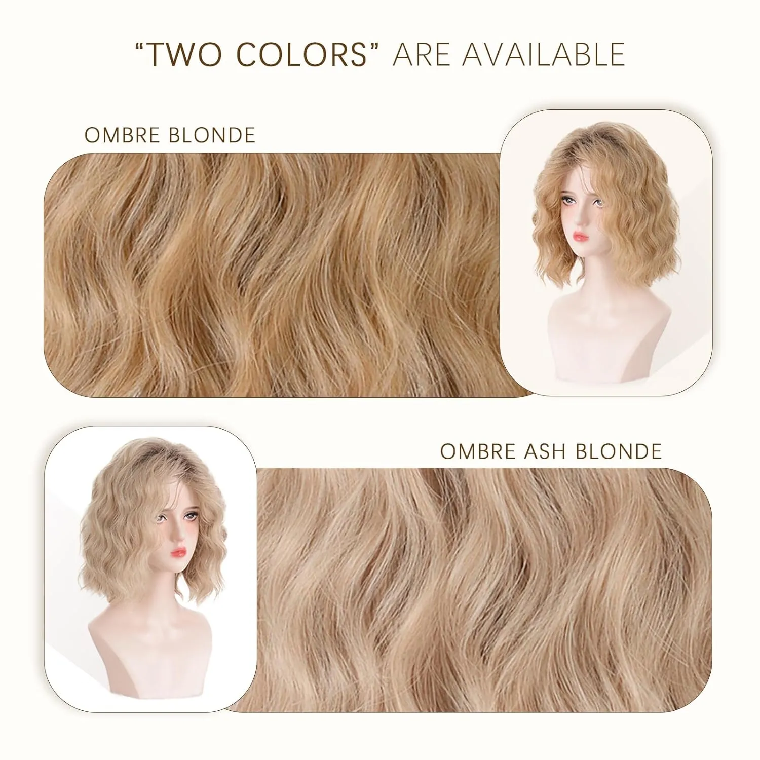 Short Ombre Ash Blonde Wavy Wigs for Women 14 Inch Shoulder Length Curly Wavy Bob Wig Synthetic Natural Hair Wig for Daily Party Use (Ash Blonde, 14 inch)