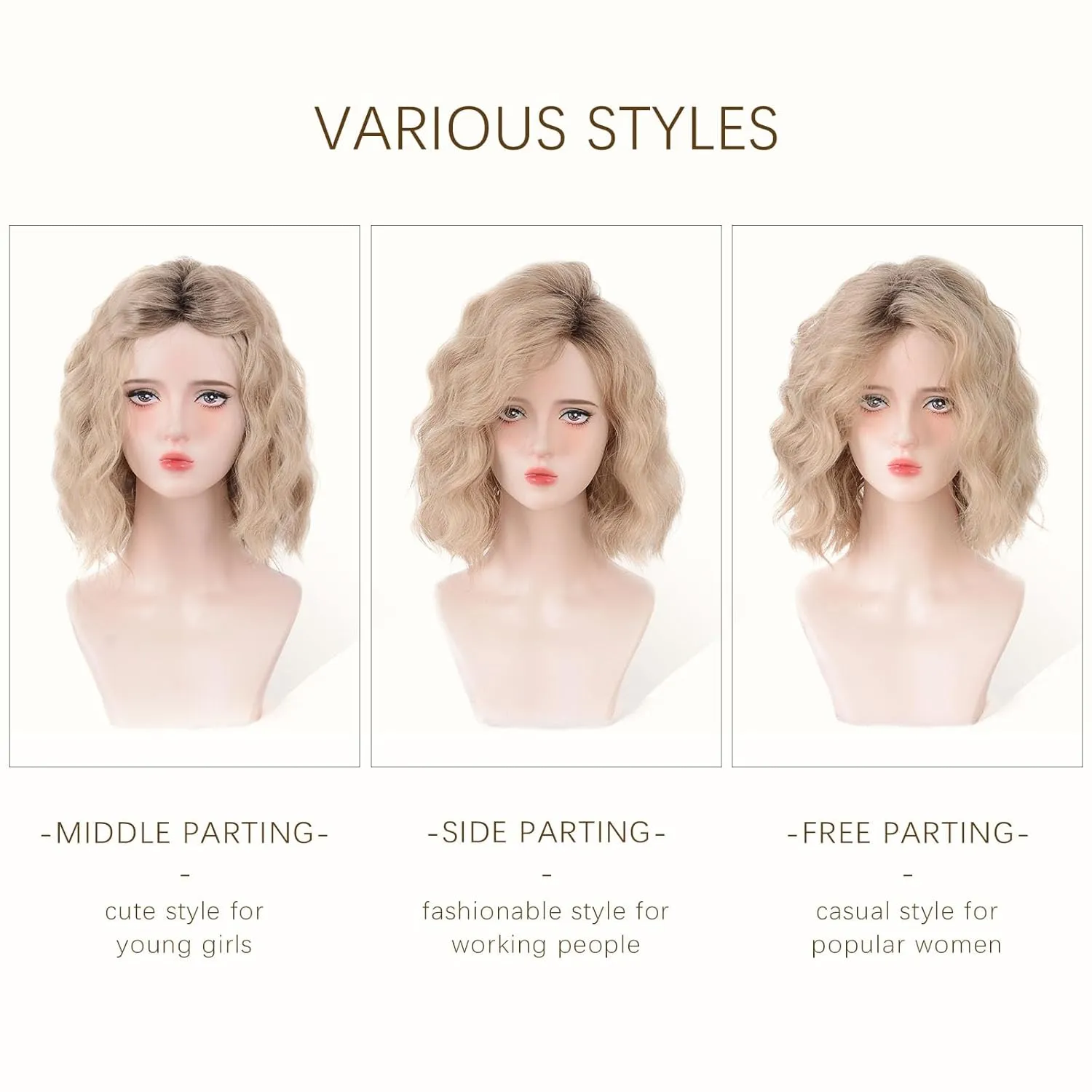 Short Ombre Ash Blonde Wavy Wigs for Women 14 Inch Shoulder Length Curly Wavy Bob Wig Synthetic Natural Hair Wig for Daily Party Use (Ash Blonde, 14 inch)