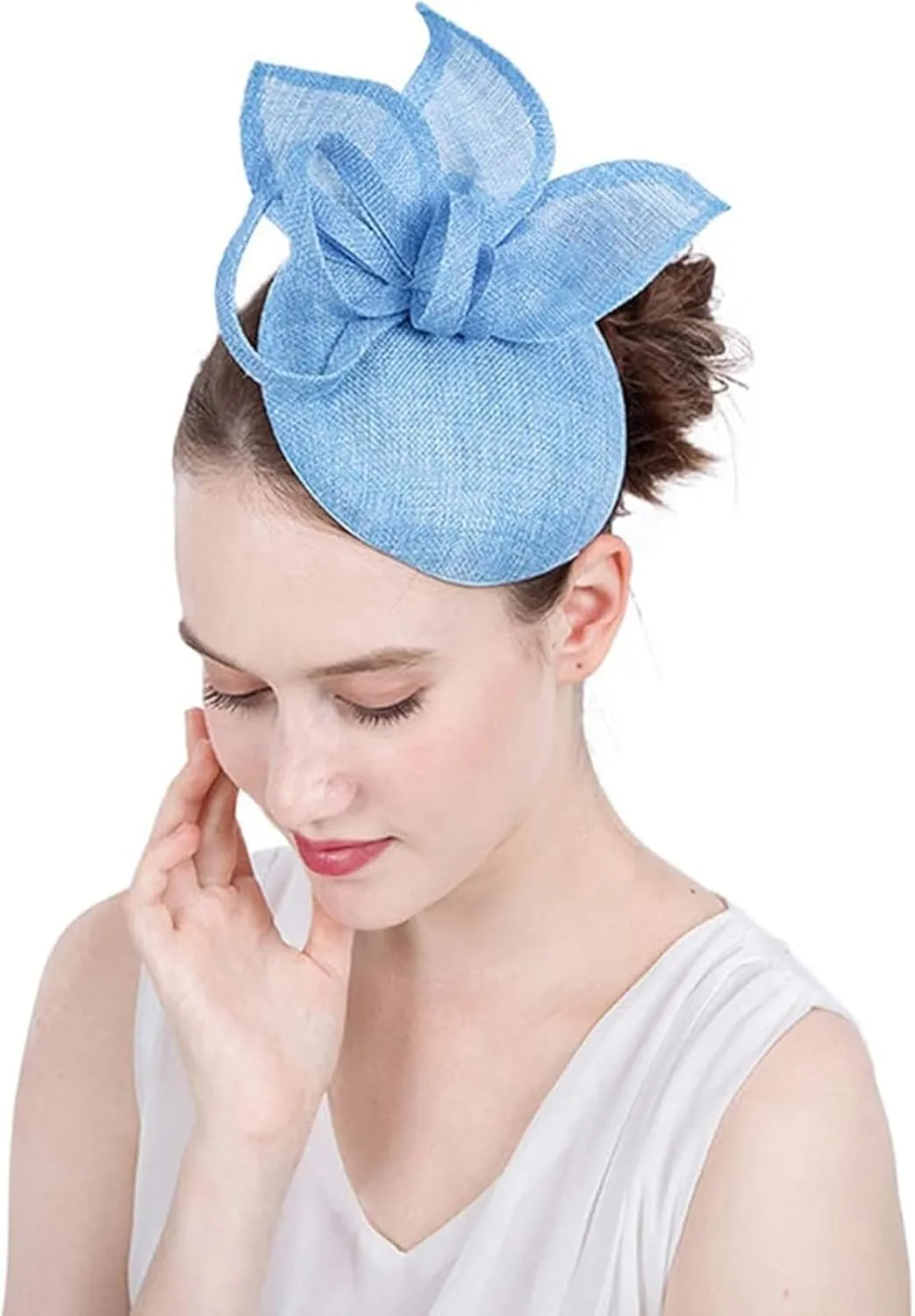 Sinamay Fascinator Hat Floral Feather Pillbox Derby Hats for Women Wedding Tea Party with Headband Clip