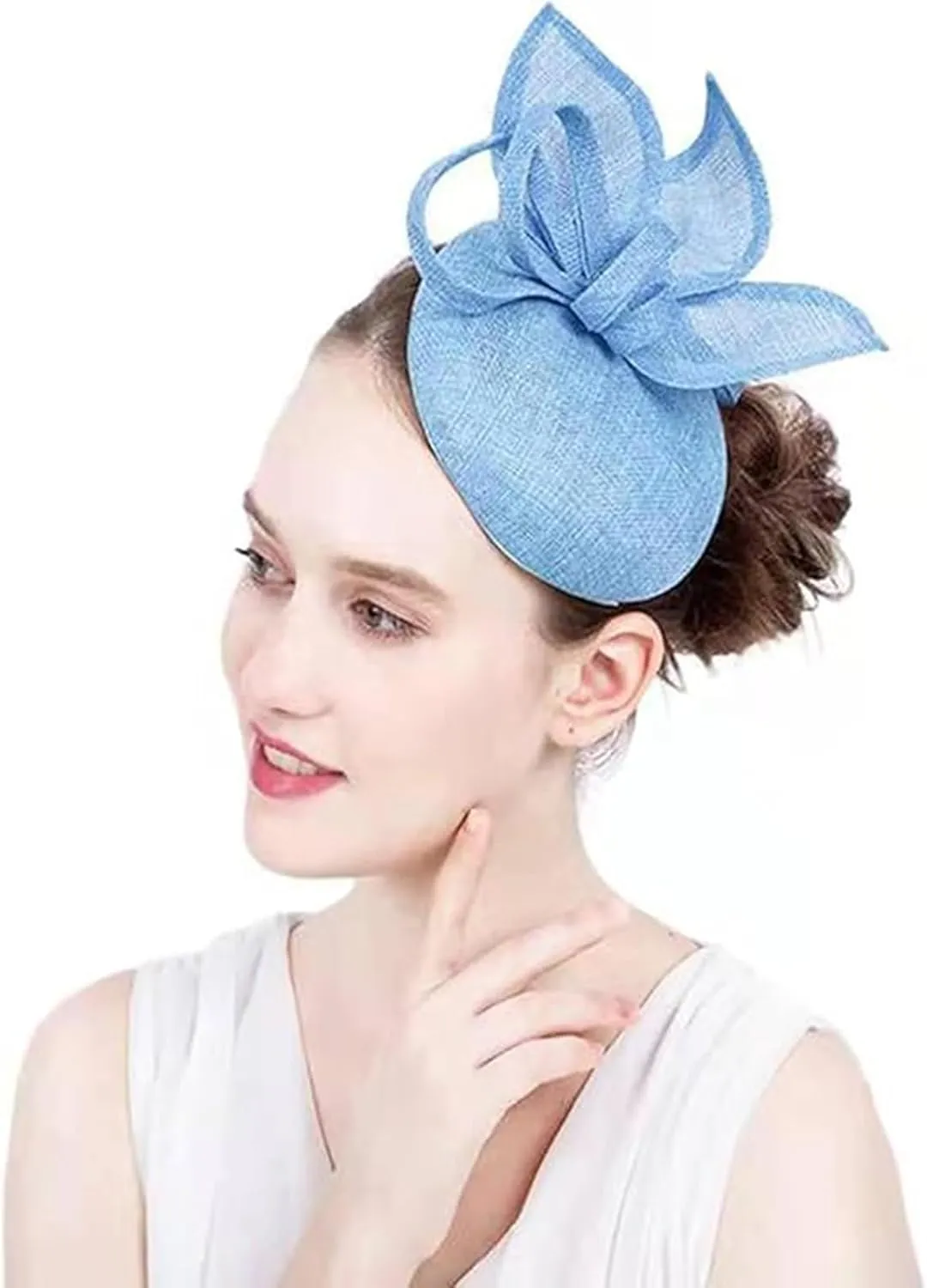 Sinamay Fascinator Hat Floral Feather Pillbox Derby Hats for Women Wedding Tea Party with Headband Clip