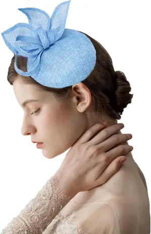 Sinamay Fascinator Hat Floral Feather Pillbox Derby Hats for Women Wedding Tea Party with Headband Clip