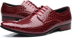 Single Season Dress Oxford Shoes for Men Lace Up Derby Shoes Crocodile Alligator Embossed PU Leather Rubber Sole Anti-Slip Block Heel Non Slip Wedding Very Popular Among Young People