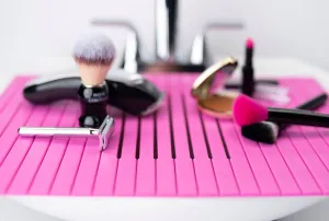 Sink Mat for More Counter Space. Rollable Sink Cover. Makeup Organizer Mat. Must Have Bathroom Accessory.… (Pink)