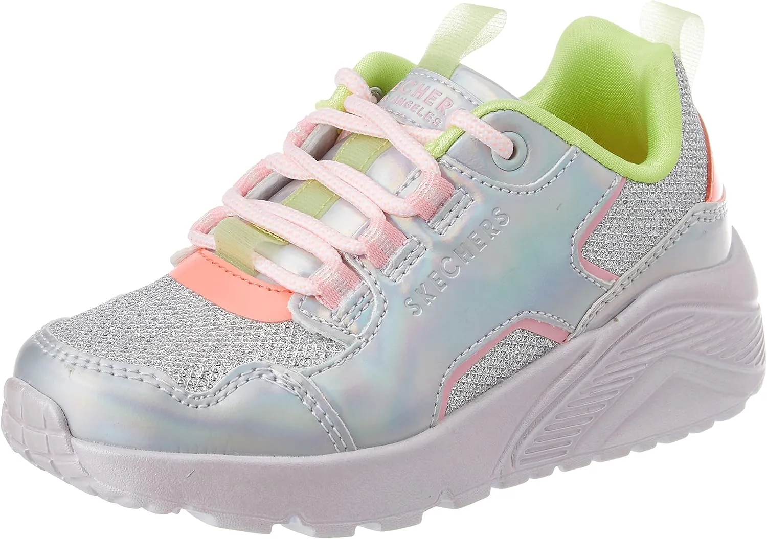 Skechers Girl's 310483l Smlt Trainers, Silver-coloured textile band with multiple trims, 8 Women