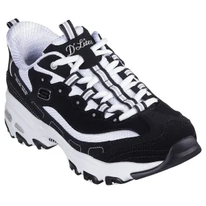 Skechers Women's D'Lites Fan Girl Slip-Ins Black/White Low Top Sneaker Shoes (BKW)