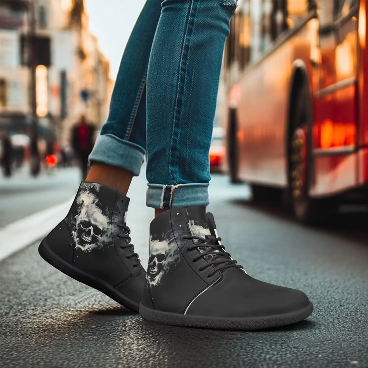Skull High Top Basketball Barefoot Shoes for Men Women Casual Walking Work Shoes Running Sneakers
