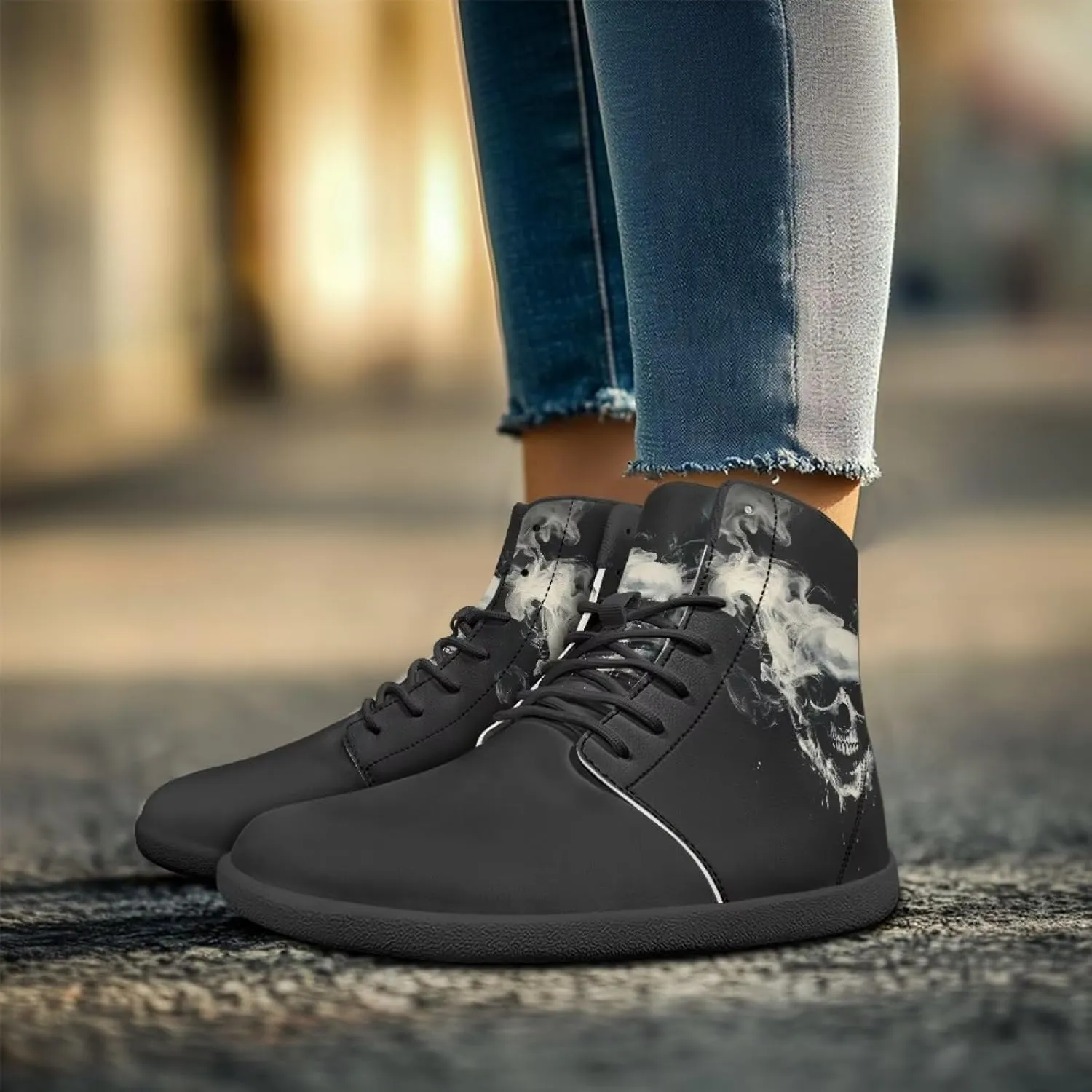 Skull High Top Basketball Barefoot Shoes for Men Women Casual Walking Work Shoes Running Sneakers