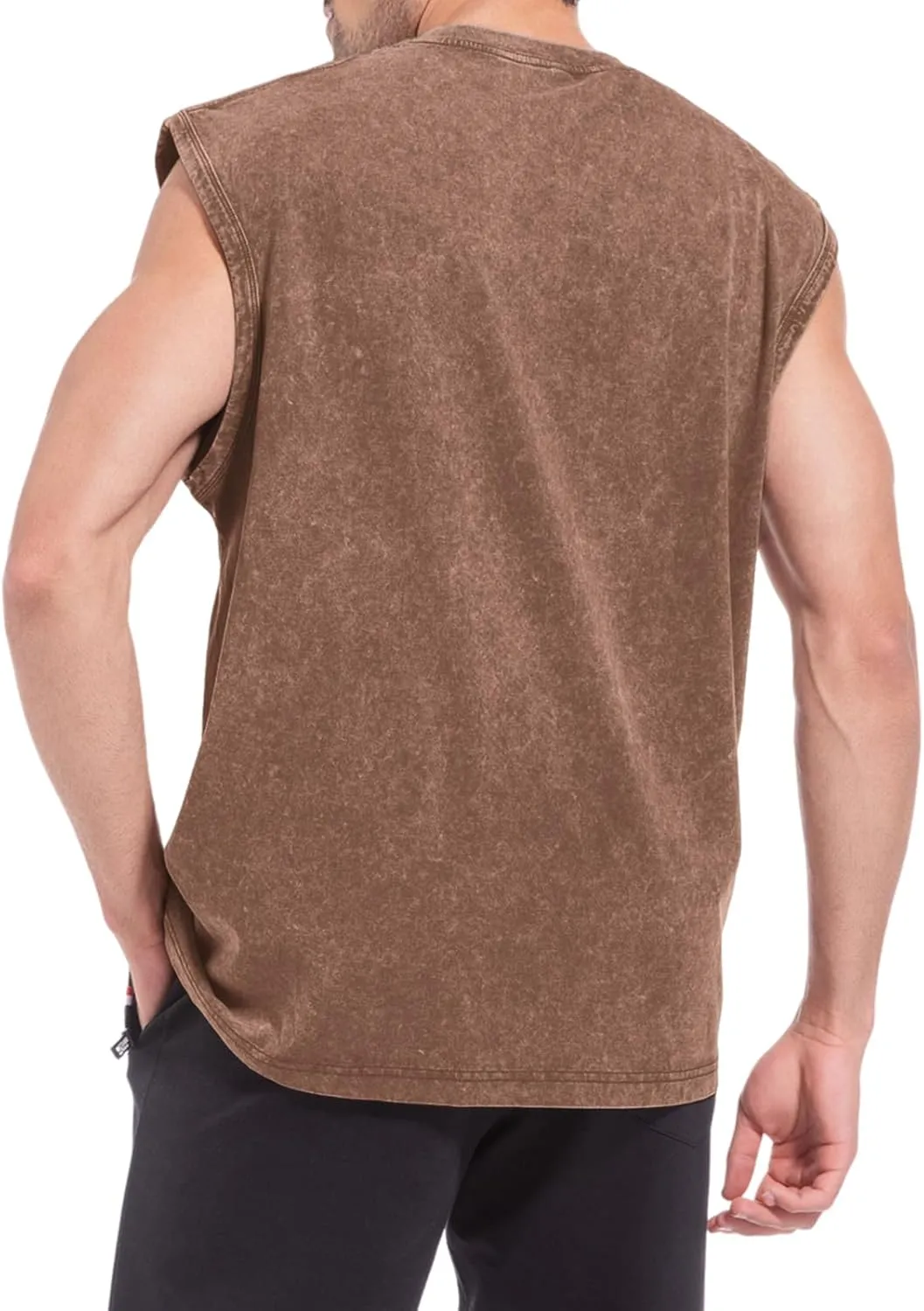 Sleeveless Muscle Cut Off Shirts for Men Gym Workout Running Beach Tank Tops Acid Wash Cotton Tshirt Loose Fit Tees