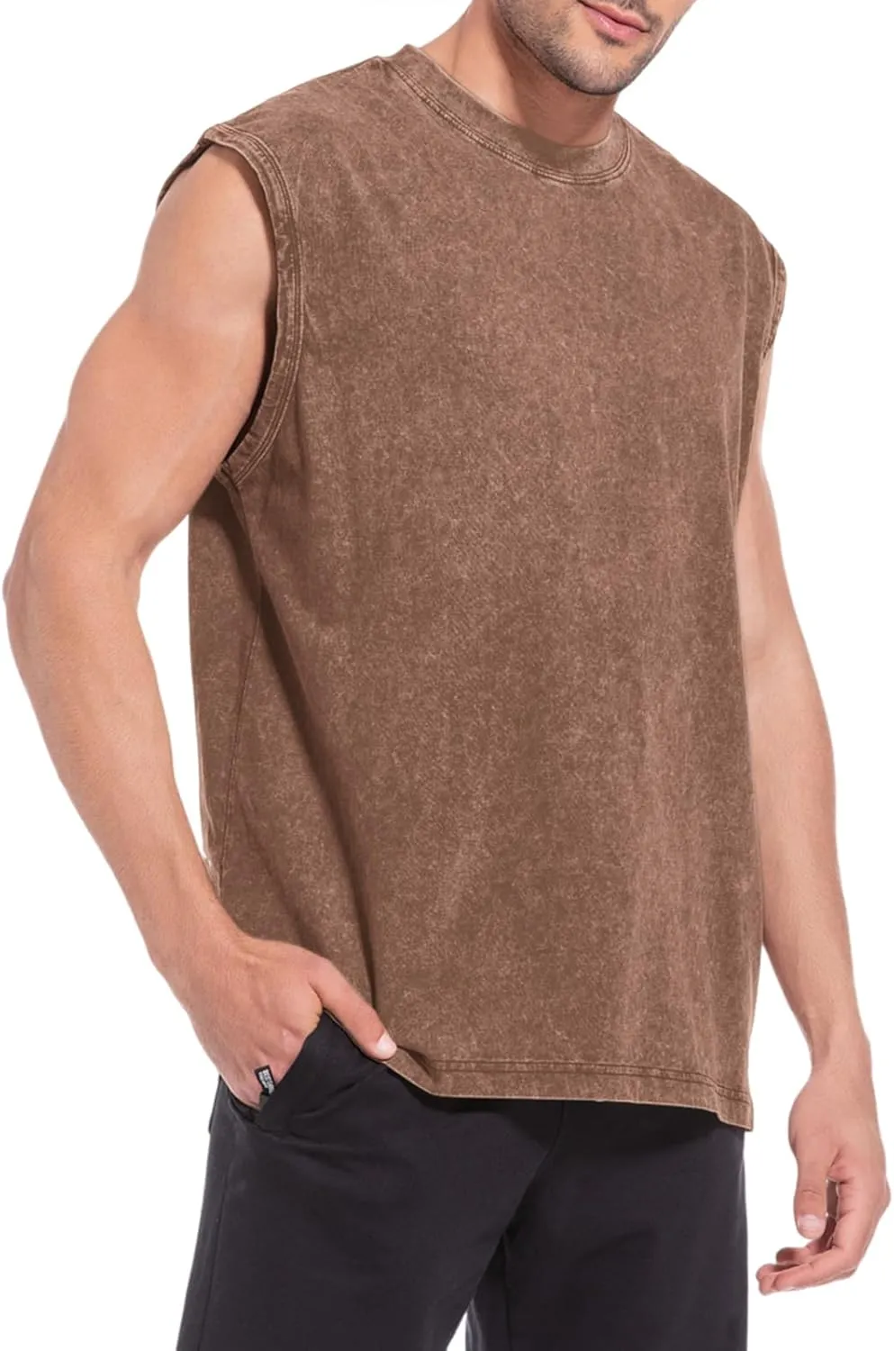 Sleeveless Muscle Cut Off Shirts for Men Gym Workout Running Beach Tank Tops Acid Wash Cotton Tshirt Loose Fit Tees
