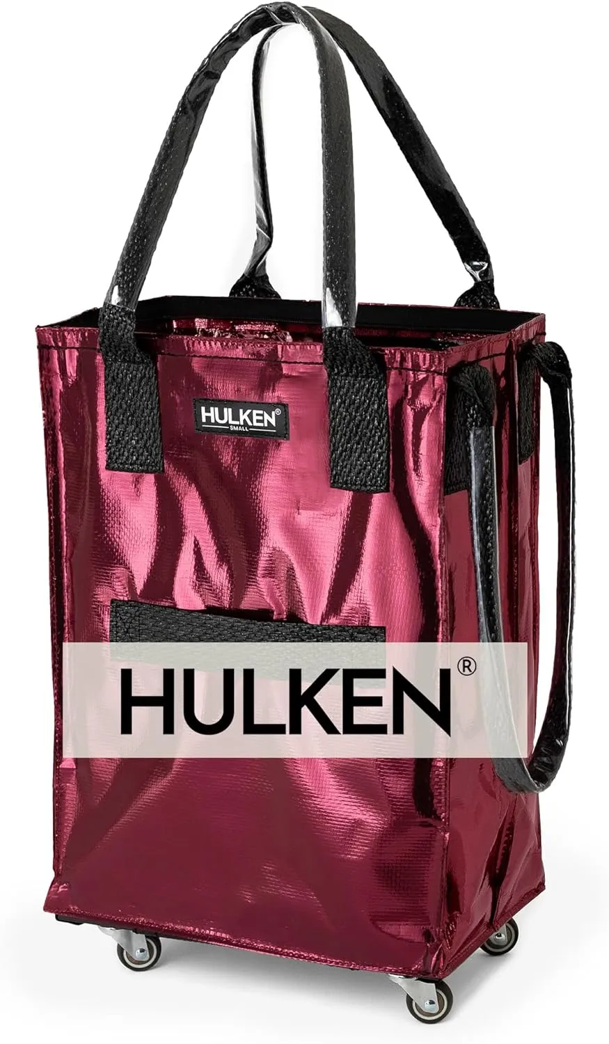 (Small, Cosmic Red) Reusable Grocery Bag On Wheels, Shopping Trolley, Rolling Tote, Zipper Closure, Lightweight, Carries Up to 66 lb, Folds Flat