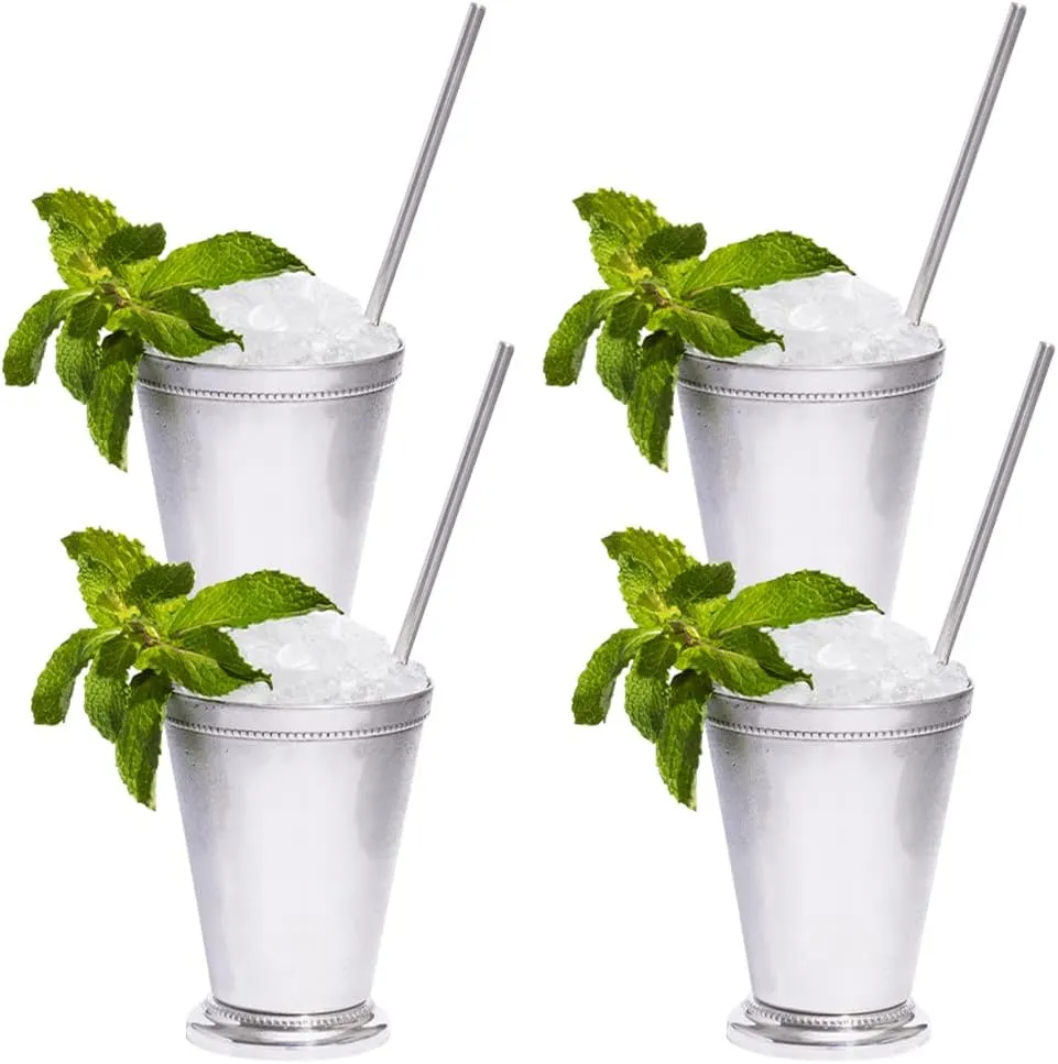 Sol Living Mint Julep Cups Set of 4, 12 oz Stainless Steel Lining Silver Cups Handcrafted Kentucky Derby Cups Barware Set for Cocktails Mixed Drinks Bar Accessories Gift Set Perfect for Cold Drinks